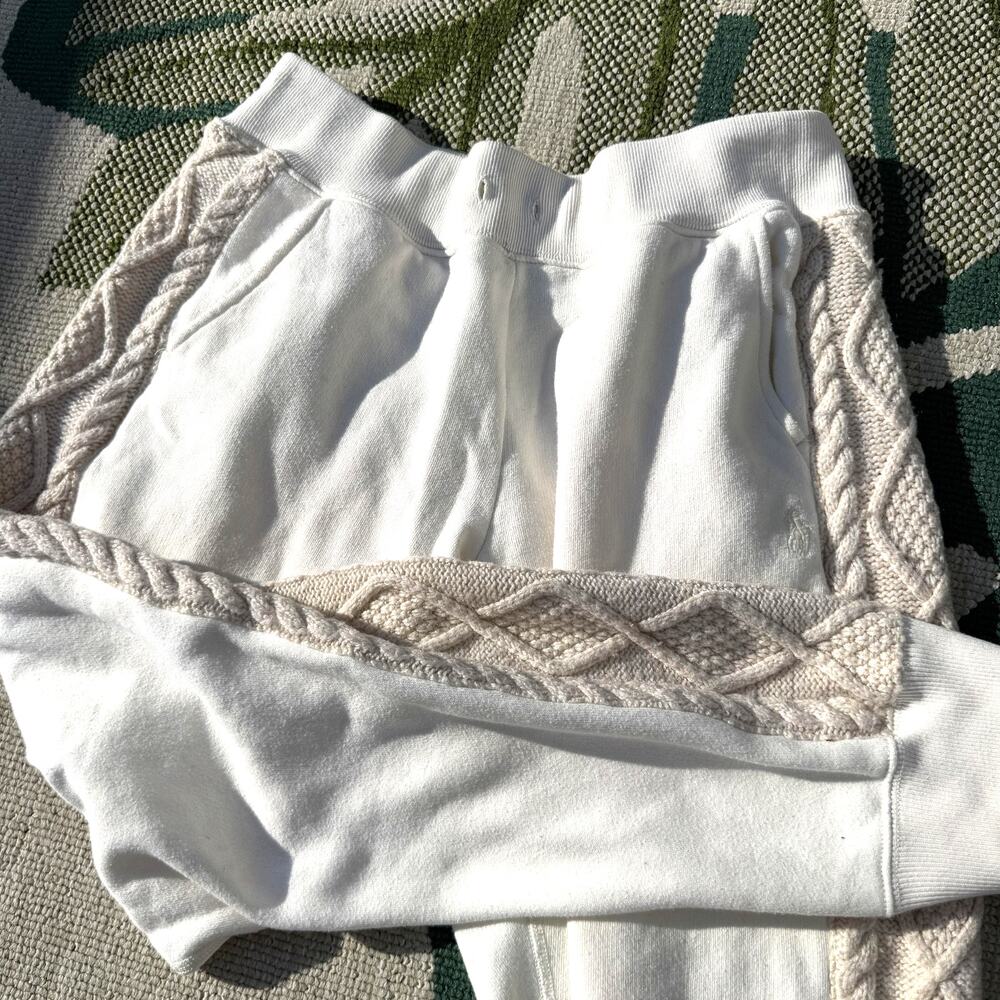 Polo Ralph Lauren Womens M Cream Cable Knit Side Panel Fleece Jogger Pants